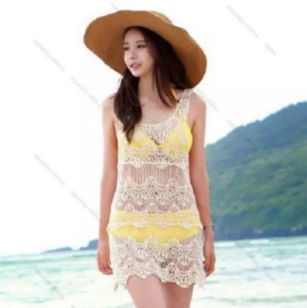 Sleeveless tank top mesh Crocket bikini coverup
